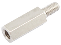 Spacer bolt M3 x 12 mm, internal/external thread, nickel plated brass